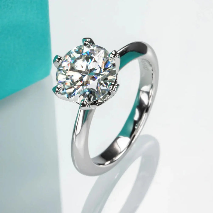 925 Sterling Silver 18K Gold Plated Classic Prong-Set Moissanite Ring SF