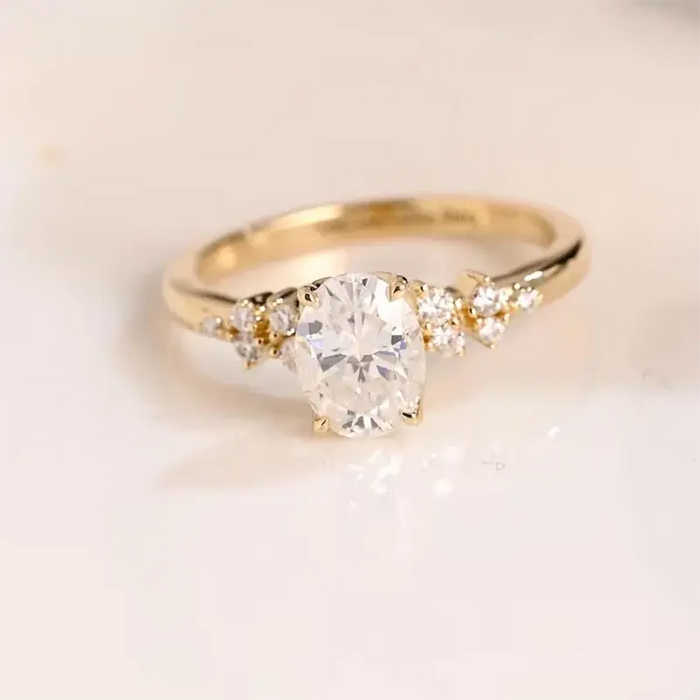 Oval Moissanite Ring – D Color VVS1 Sterling Silver Gold Plated SF