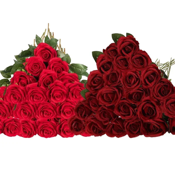 Velvet Artificial Roses – Real Touch 50PCS Bouquet for DIY & Decor Samanta Factory