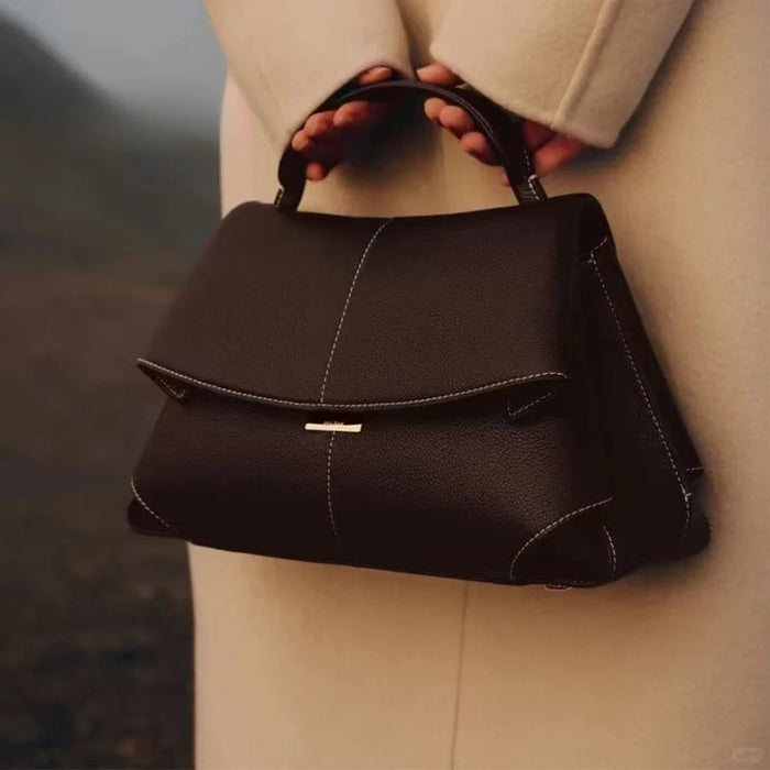 Women’s genuine cowhide leather pleated tote bag with soft square design and single shoulder strap