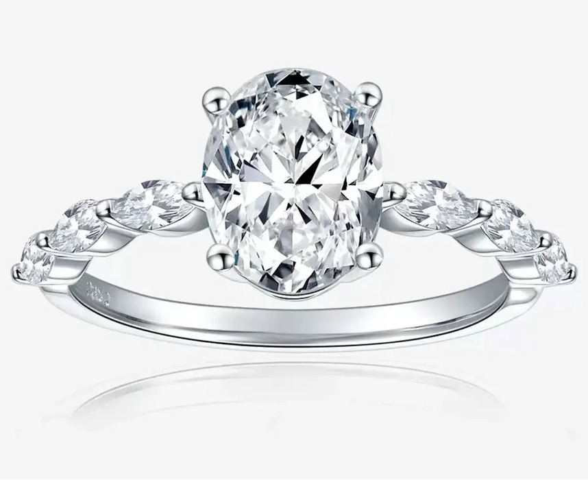 2ct oval-cut D Color VVS1 moissanite ring in 925 sterling silver with 18K white gold plating