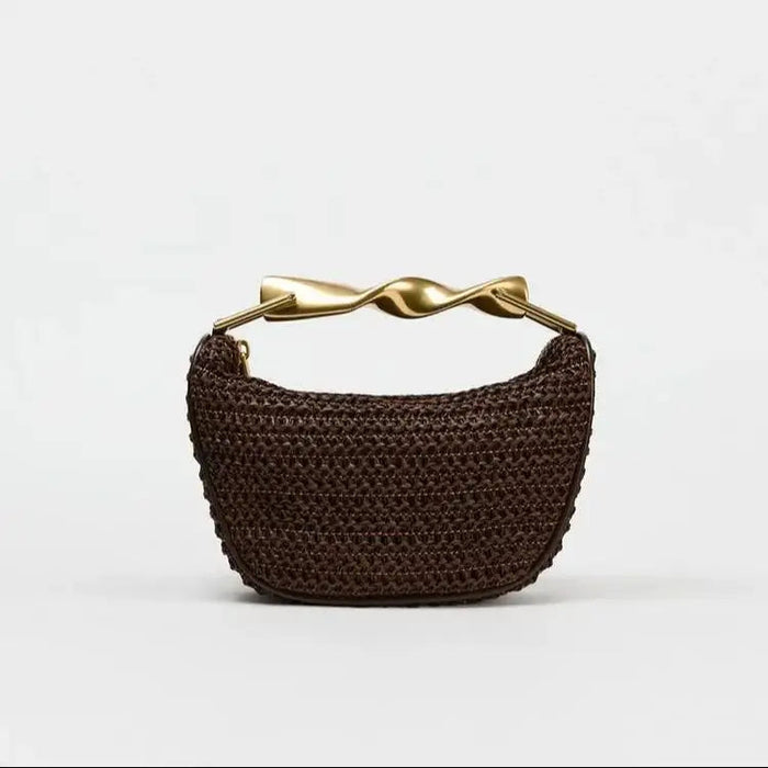 Women's Half Moon Straw Bag – Woven Bucket Crossbody Shoulder Bag for Summer Beach SF