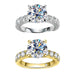 Stunning 4.3CTTW moissanite engagement ring with D color round-cut stones, S925 sterling silver, 18K gold plating, and prong setting, perfect for weddings and anniversaries.