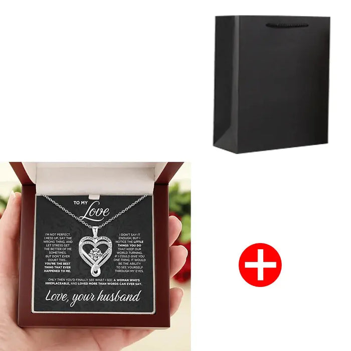 Double Layer Heart Necklace – Romantic Gift with Wooden Box SF