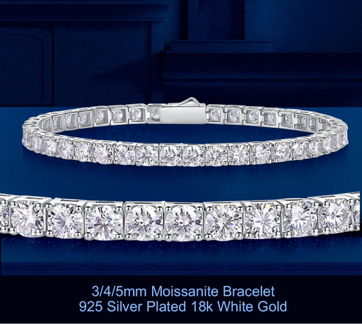 D color VVS1 moissanite tennis bracelet in 925 sterling silver with 18K white gold  plating