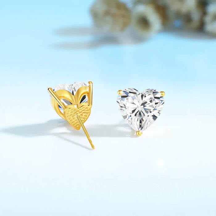 14K Gold Heart-Shaped Moissanite Stud Earrings – 1CT–3CT VVS1 AU585 Certified SF