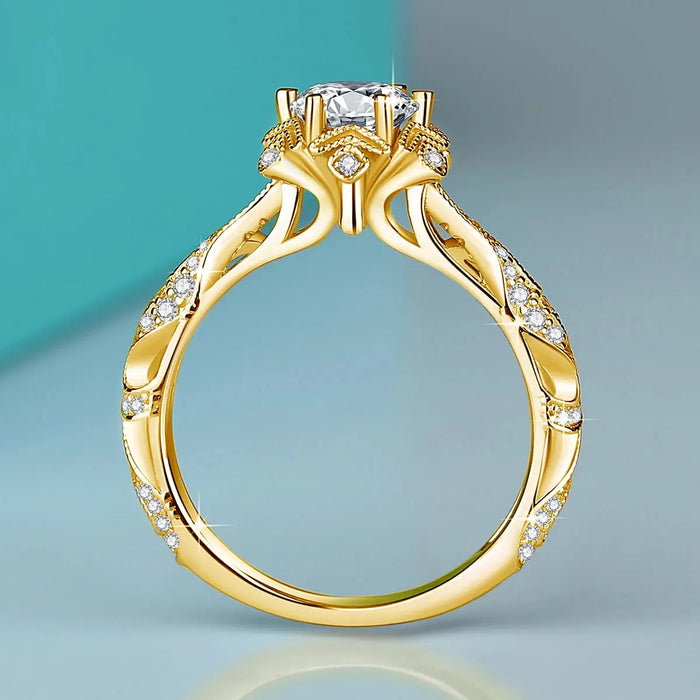 925 Sterling Silver Moissanite Ring – 1ct Skeleton Design with Zircon Accents SF