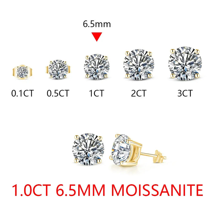 Moissanite Stud Earrings – 2ct D-Color Round Cut SF