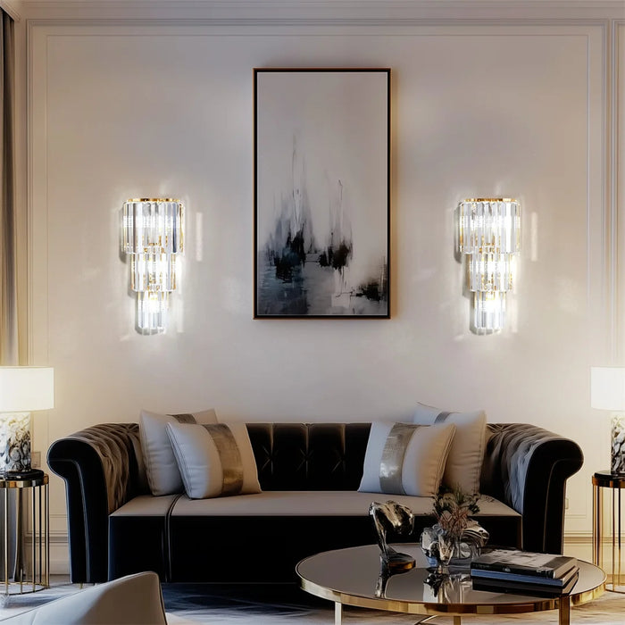 Crystal Wall Sconce – Luxurious 3- or 5-Tier LED Lighting with Gold Finish - Samanta Factory