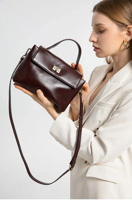 Women’s  Leather Shoulder Bag – Compact Casual Satchel SF