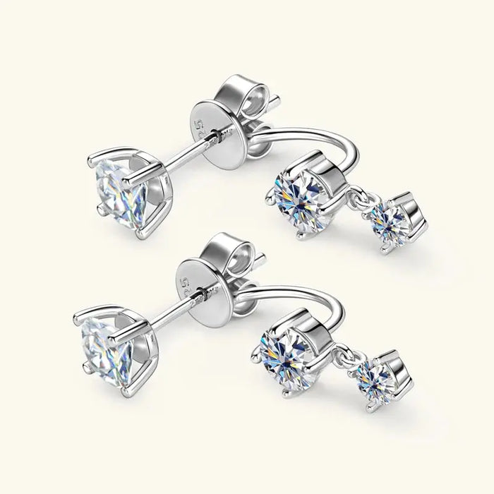 Moissanite Stud Earrings – D-Color VVS1 2-in-1 Sterling Silver SF