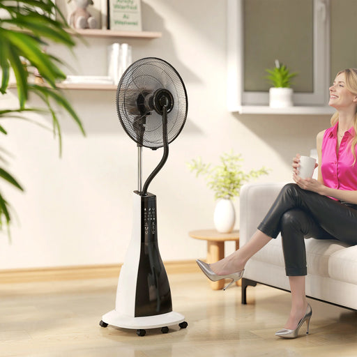 Black tower misting fan with ultrasonic atomization, LED display, remote control, and 3-litre water tank for home cooling