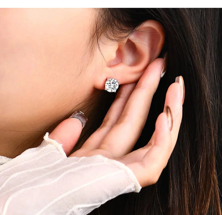 Moissanite Stud Earrings – 2ct D-Color Round Cut SF