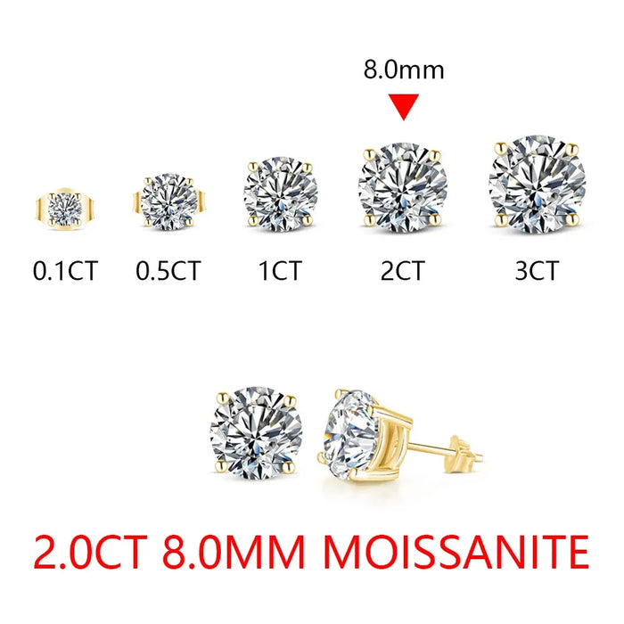 Moissanite Stud Earrings – 2ct D-Color Round Cut SF