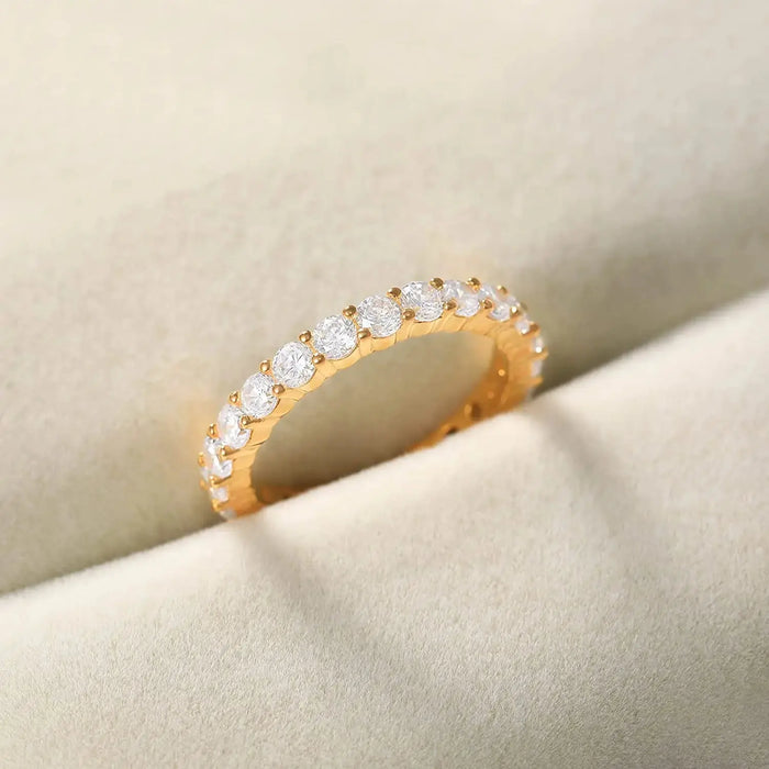 Sterling Silver CZ Eternity Stackable Ring – Women’s Round Cut Wedding Band SF