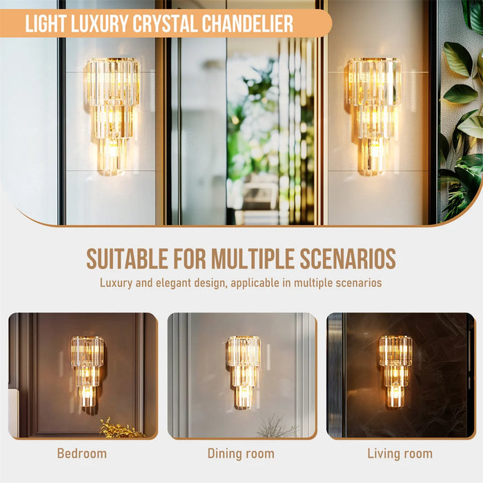 Crystal Wall Sconce – Luxurious 3- or 5-Tier LED Lighting with Gold Finish - Samanta Factory