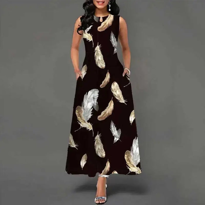 Bohemian Maxi Dress – Sleeveless Floral Print with Loose Swing Silhouette - Samanta Factory