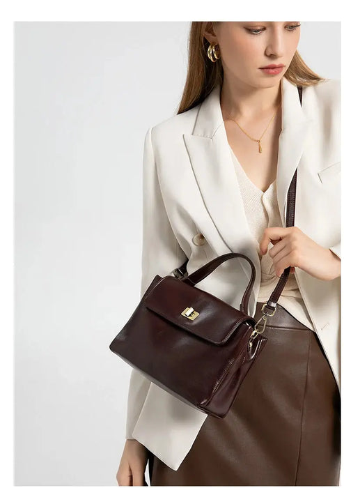 Women’s  Leather Shoulder Bag – Compact Casual Satchel SF