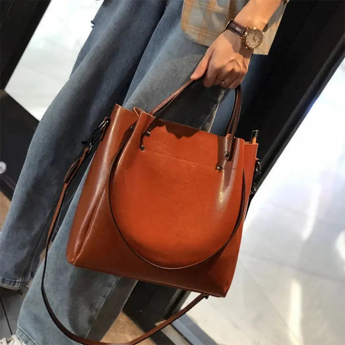 Vintage Cow Leather Shoulder Tote – Women’s Ruched Handbag SF
