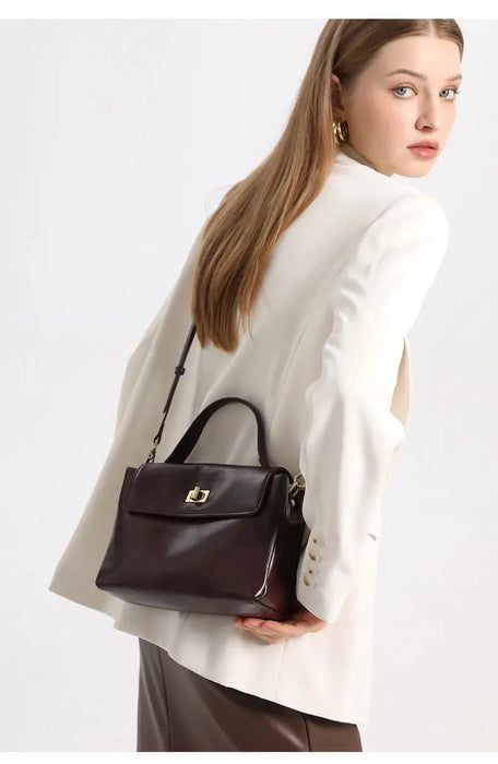 Women’s  Leather Shoulder Bag – Compact Casual Satchel SF