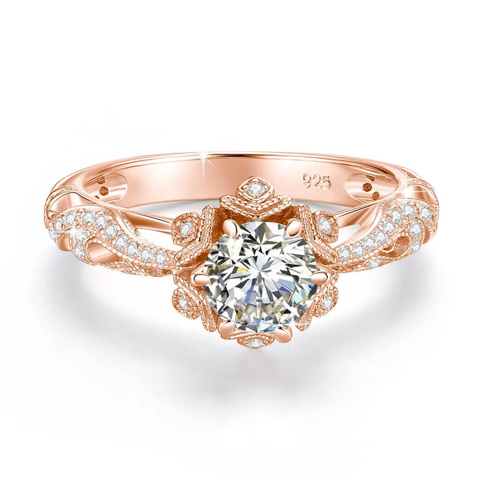 925 Sterling Silver Moissanite Ring – 1ct Skeleton Design with Zircon Accents SF