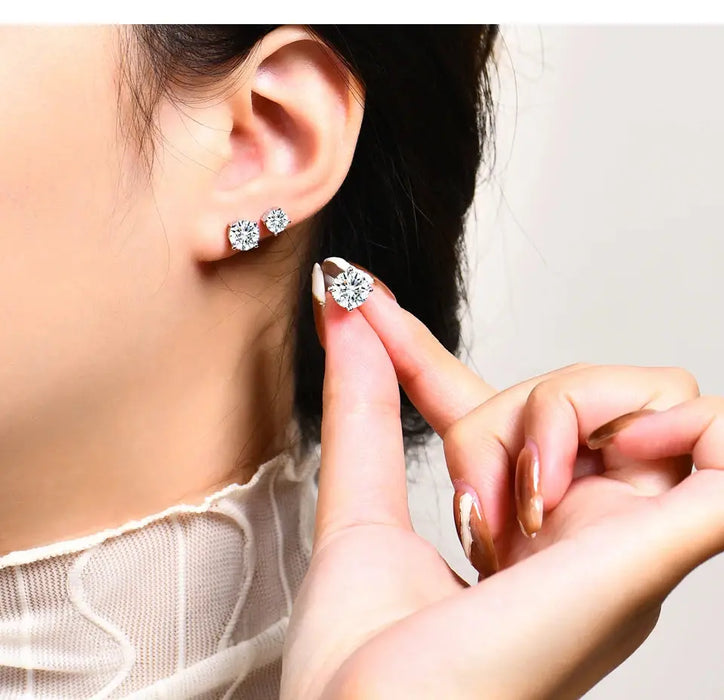 Moissanite Stud Earrings – 2ct D-Color Round Cut SF