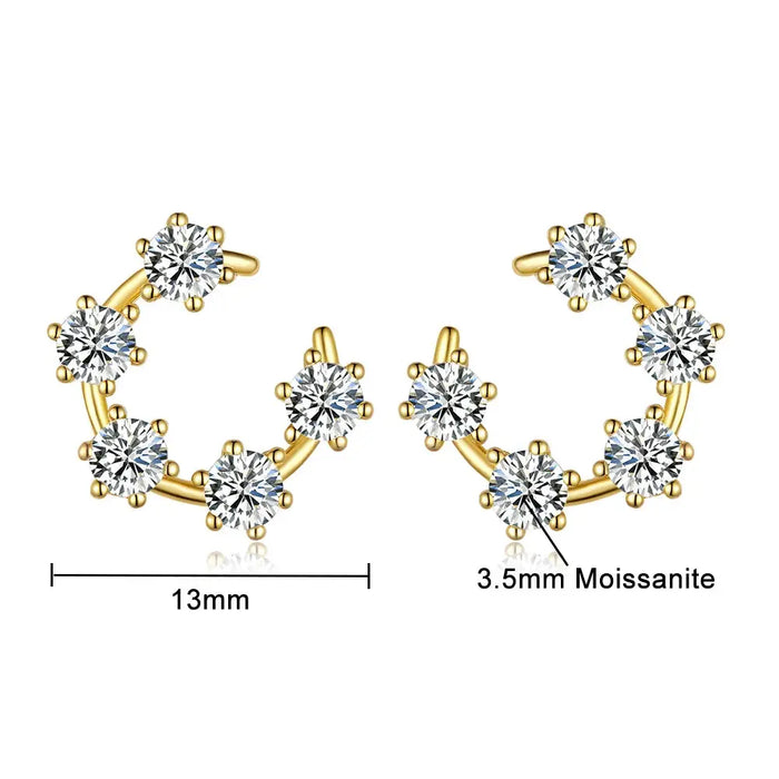 Moissanite 3.5mm Stud Earrings – 925 Silver Gold-Plated Half Hoop Design for Women SF