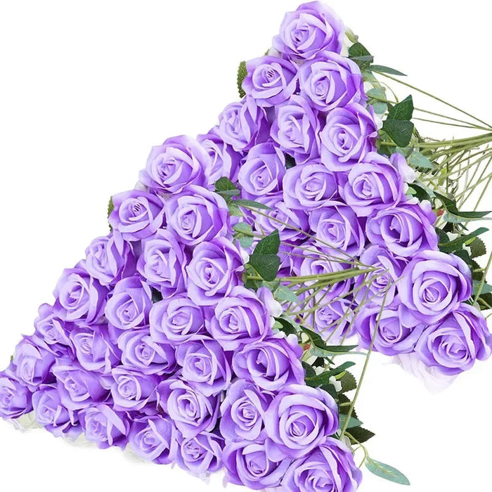 Artificial Velvet Roses – 50PCS Long-Stem Flower Bouquet SF