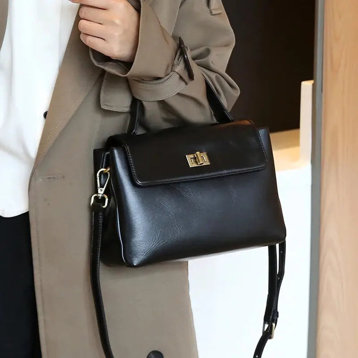 Women’s  Leather Shoulder Bag – Compact Casual Satchel SF