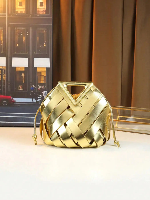 Woven Design Women Handbag, Tote Basket Bag, High-End Niche Inverted Triangle Shaped Fashion Commuter Bag, Casual Style SF