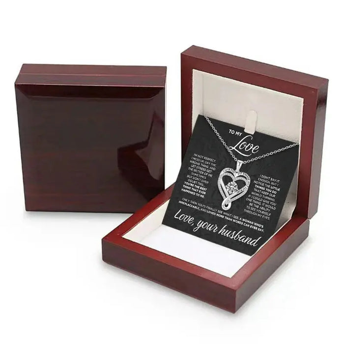 Double Layer Heart Necklace – Romantic Gift with Wooden Box SF