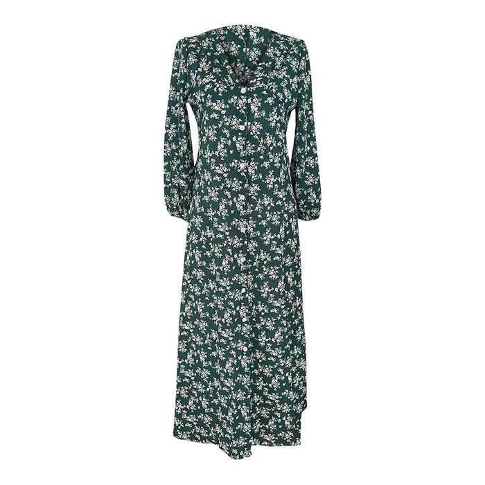 Women’s V-Neck Floral Maxi Dress – High-Waist Slit for Effortless Boho Chic - Samanta Factory