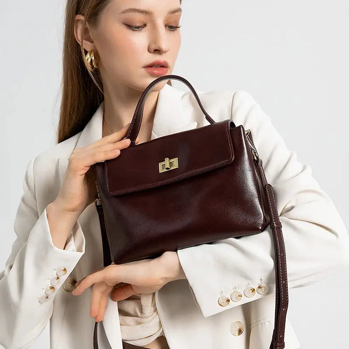 Women’s  Leather Shoulder Bag – Compact Casual Satchel SF