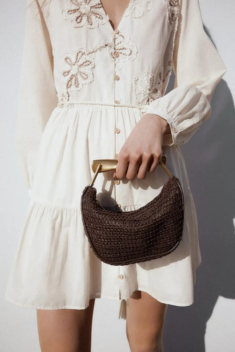 Women's Half Moon Straw Bag – Woven Bucket Crossbody Shoulder Bag for Summer Beach SF