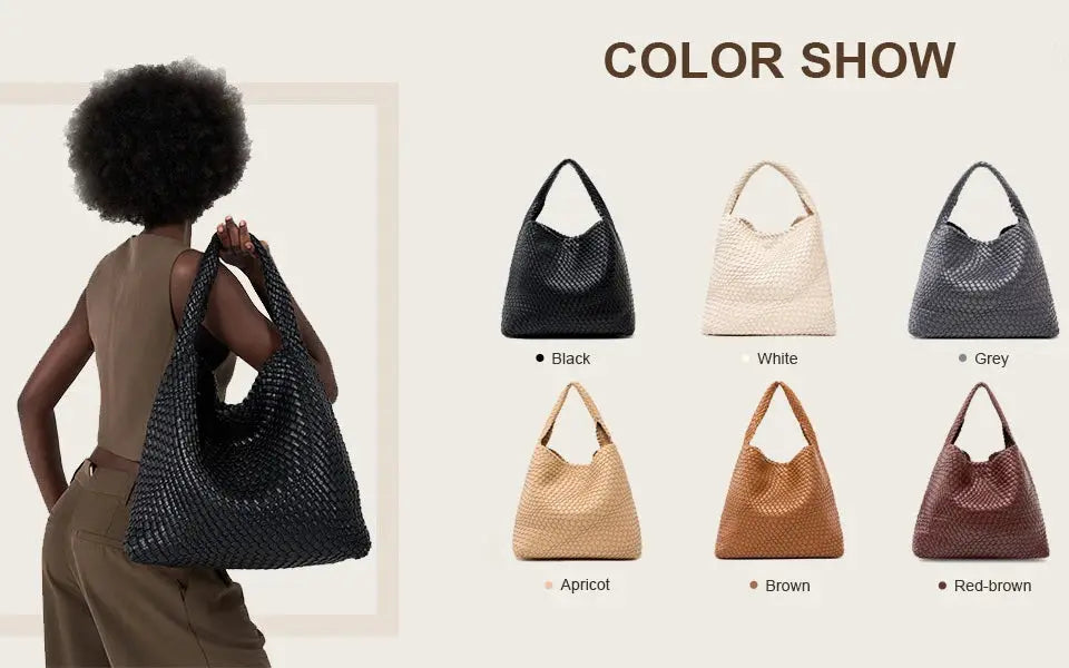 Women’s Woven PU Leather Tote Bag – Soft Handcrafted Shoulder Bag SF