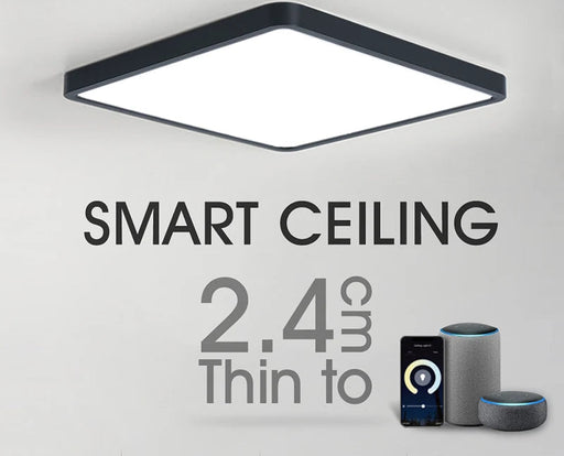 Smart LED Ceiling Lamp Wood Grain App Voice Control Alexa/Google Remote Control Square Ceiling Lights Living Room - Samanta Factory