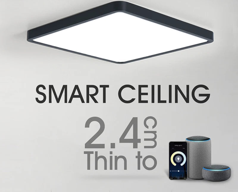 Smart LED Ceiling Lamp Wood Grain App Voice Control Alexa/Google Remote Control Square Ceiling Lights Living Room - Samanta Factory
