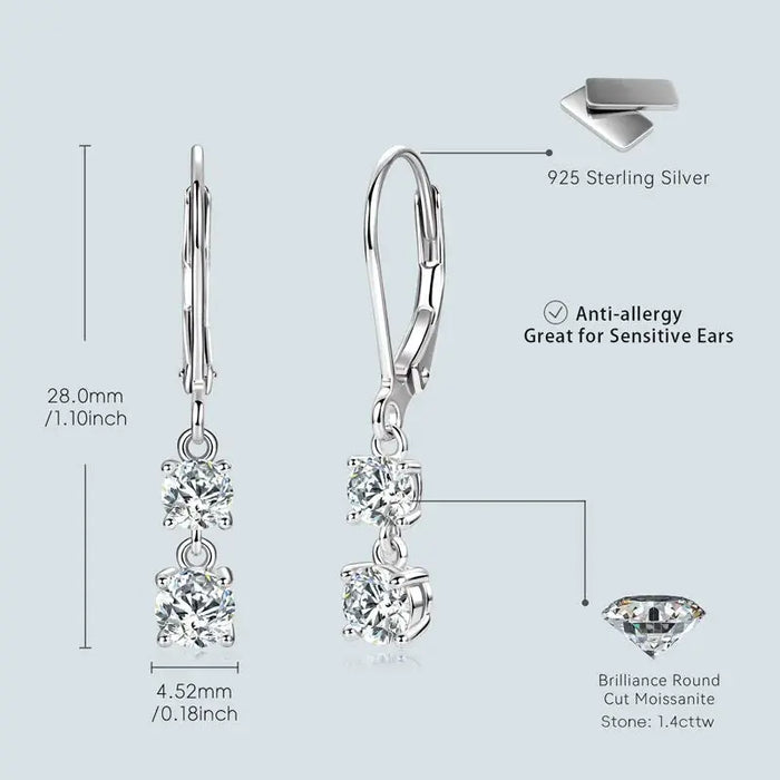 Moissanite Drop Earrings – D-Color Round Cut 925 Sterling Silver SF