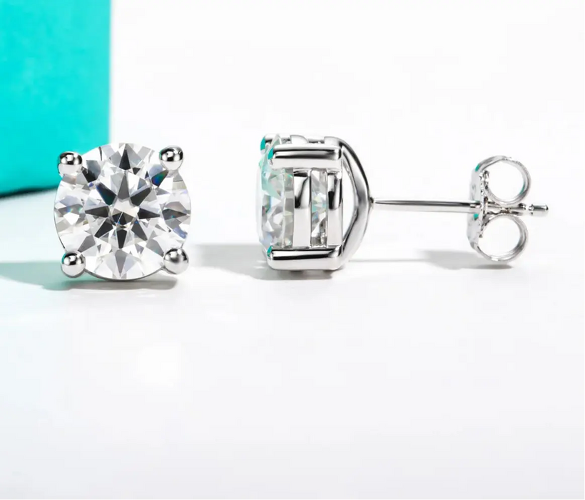 10K gold post D color VVS1 moissanite round stud earrings