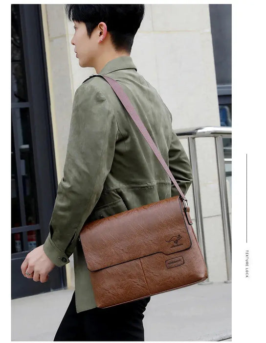 Men’s Business Satchel Bag – Slim PU Leather Shoulder Bag SF