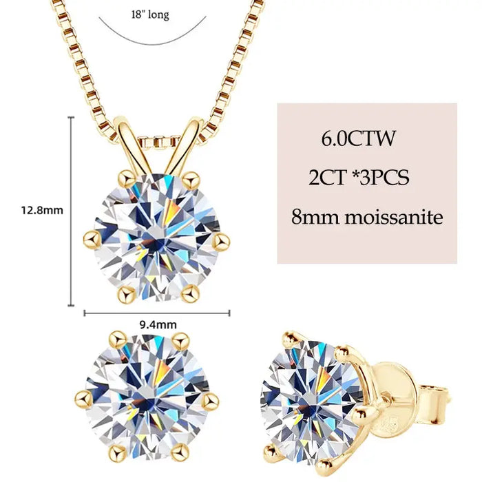 Classic Moissanite Pendant & Stud Earrings Set with Certificate SF