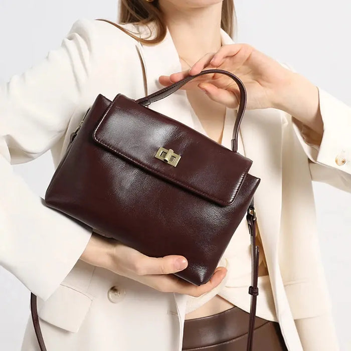 Women’s  Leather Shoulder Bag – Compact Casual Satchel SF