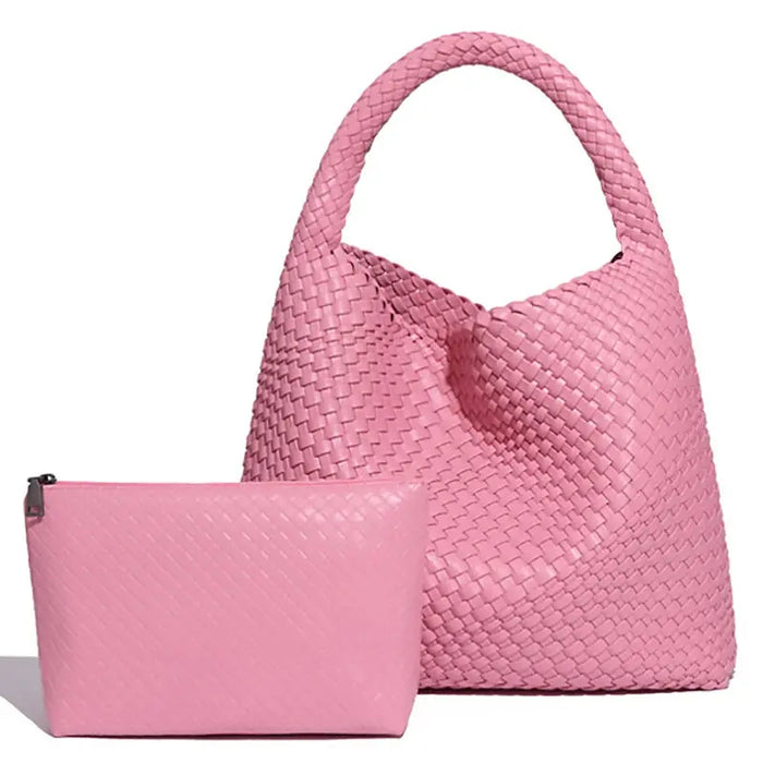 Women’s Woven PU Leather Tote Bag – Soft Handcrafted Shoulder Bag SF