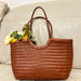 Hand-woven genuine leather French style vegetable basket bucket tote bag for women with interior zipper pocket polyester lining open top shoulder underarm carry in three styles and sizes