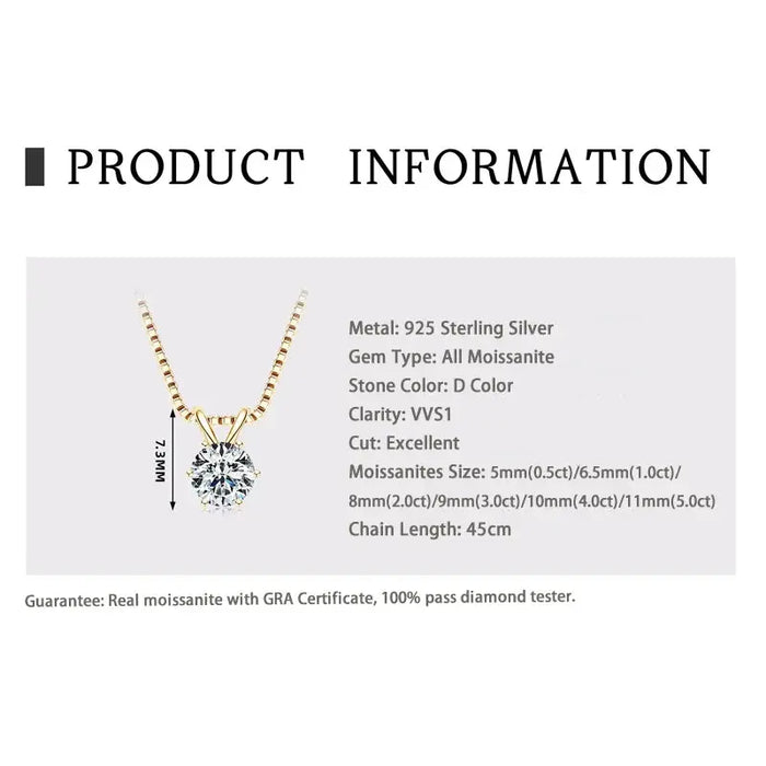 Moissanite Pendant Necklace – D-Color Round Solitaire SF