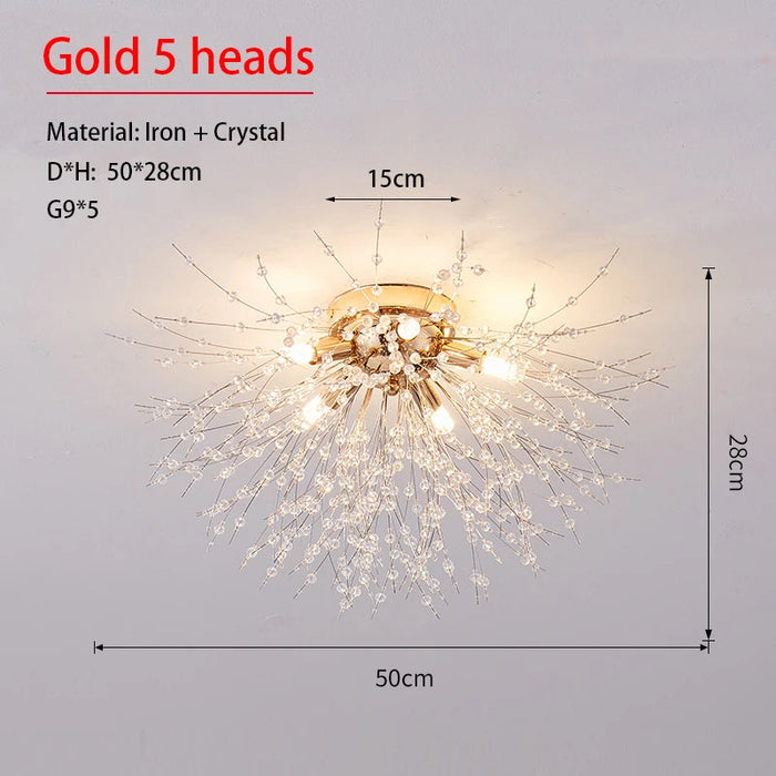 Crystal Dandelion Ceiling Light – 4-Light Nordic Chandelier for Living Room & Dining Room SF