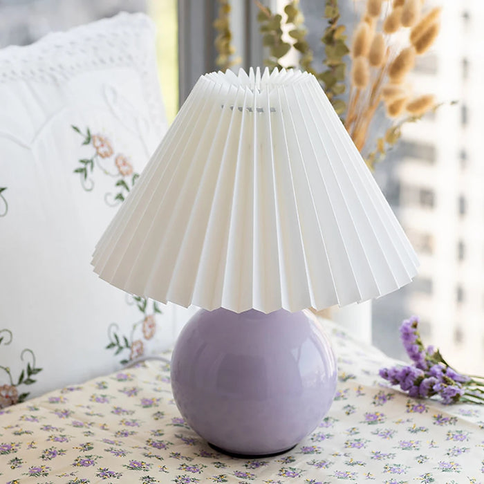 Korean Table Lamp – Vintage Pleated Fabric Shade with Ceramic Base - Samanta Factory