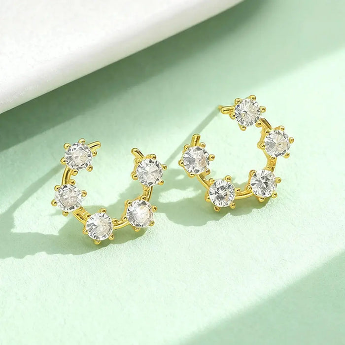Moissanite 3.5mm Stud Earrings – 925 Silver Gold-Plated Half Hoop Design for Women SF
