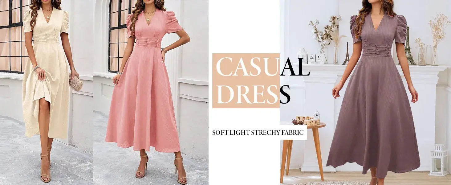 Junior Y2K Midi Dress – Puff Sleeves & Slim A-Line Silhouette - Samanta Factory