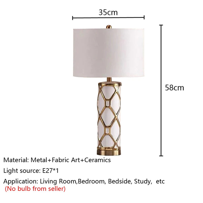 Nordic Ceramic Table Lamp – Elegant Fabric Shade Light for Bedroom & Living Room - Samanta Factory